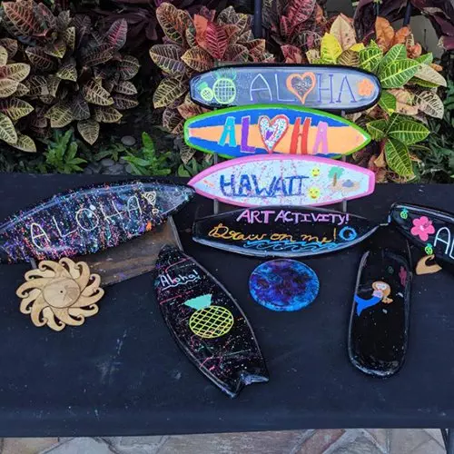 Board Designs from kids at a Sheraton Surf Art Activity